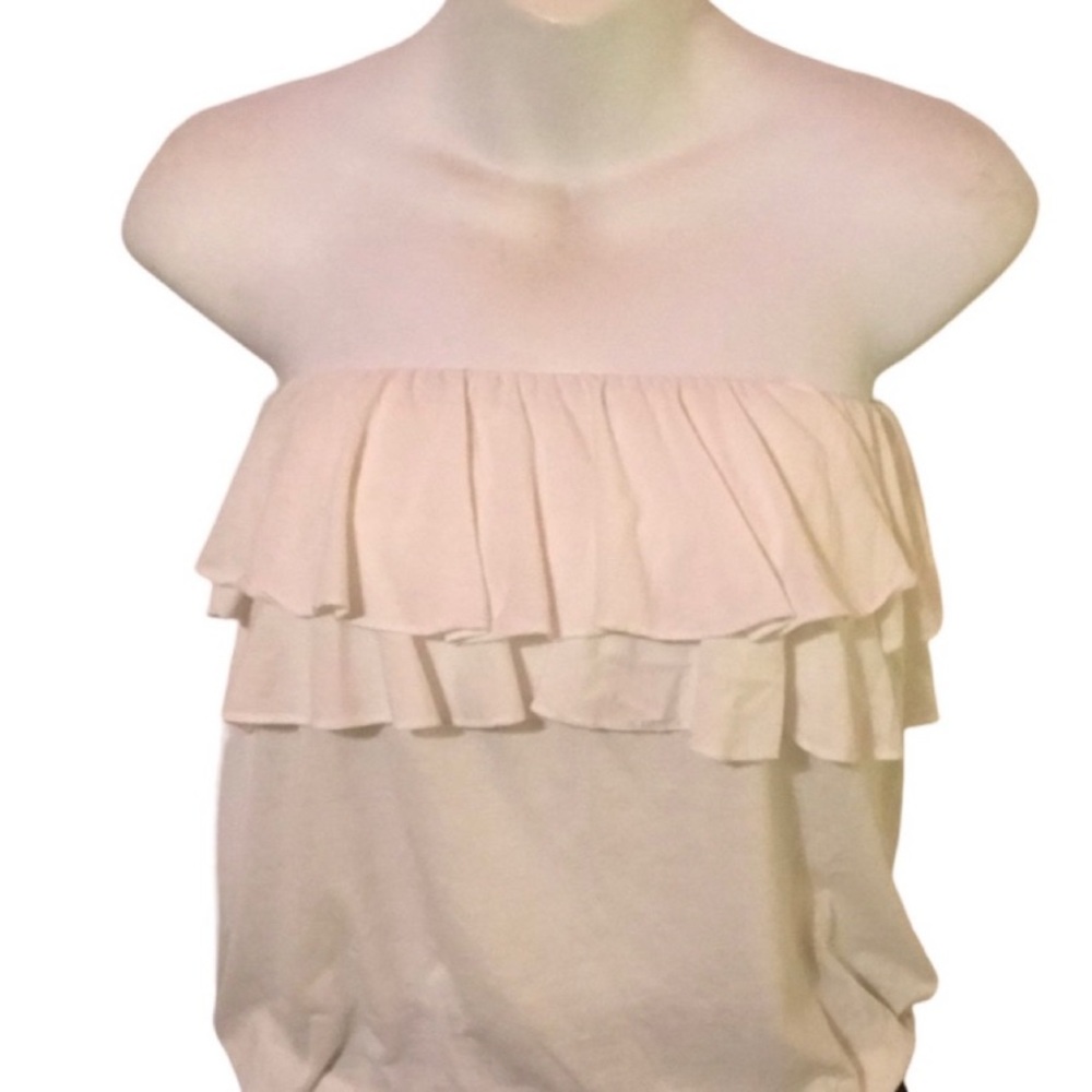 American Eagle White Double Ruffle Strapless Top - image 1